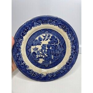 antique JC Pottery England 8" Salad Plate blue willow pattern